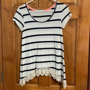 Stripe top with lace detail